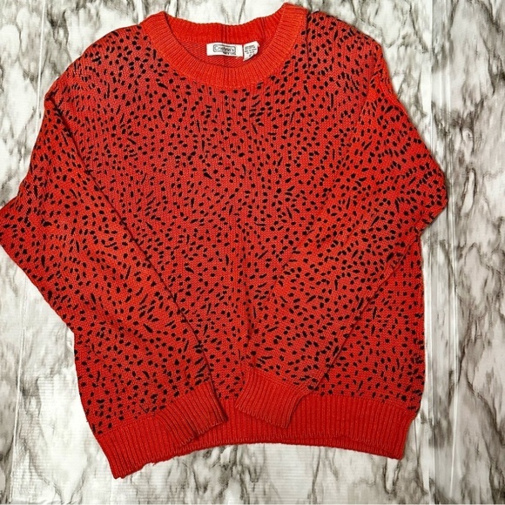 Cristina’s Vintage Orange Leopard Print Sweater Retro Punk 80s Flintstone Sz L